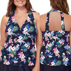 Island Escape Plus Size Floral-Print H-Back Tankini Top NWT Sz 20W